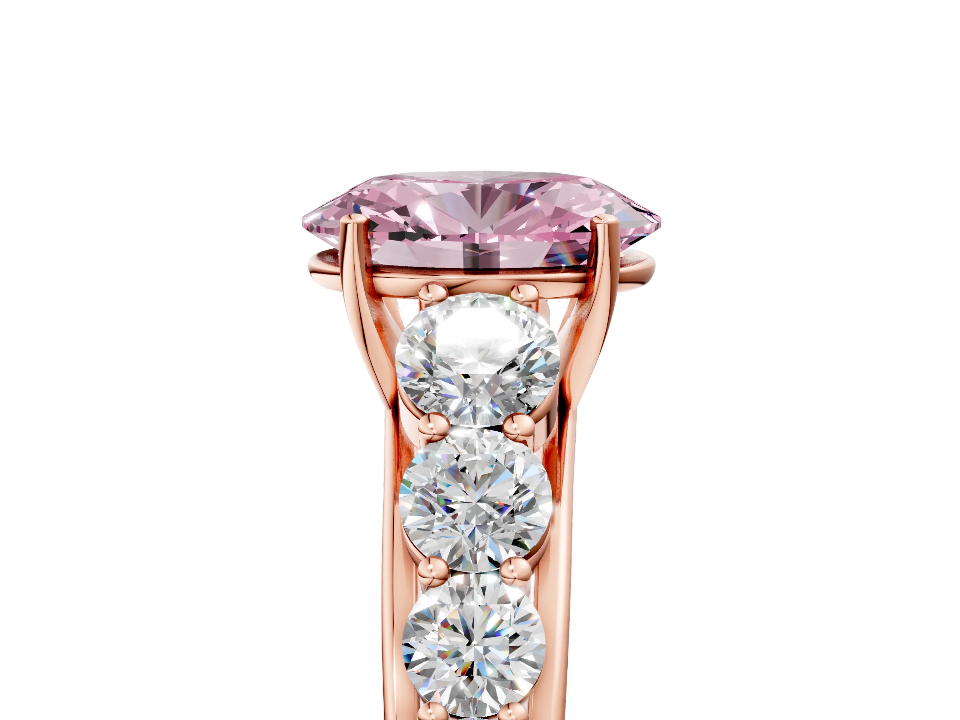 Rose gold Fancy Pink Oval Cut Brilliant Diamond Pavé Band with Six-Prong Setting_5