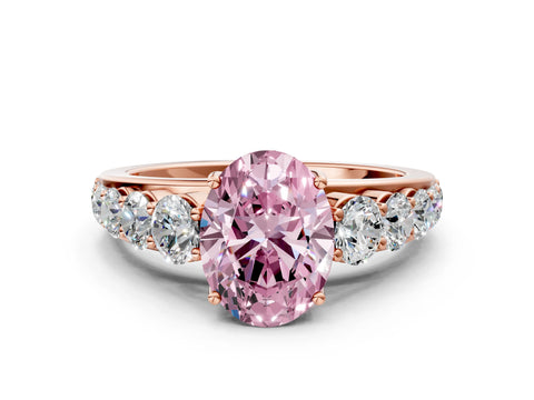 Rose gold Fancy Pink Oval Cut Brilliant Diamond Pavé Band with Six-Prong Setting
