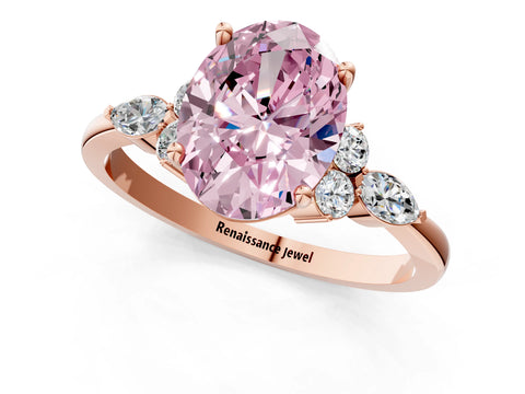 Rose gold Fancy Pink Oval Cut Brilliant Diamond Solitaire Ring with Pear Side Stones and Four-Prong Setting_4