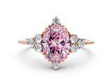 Rose gold Fancy Pink Oval Cut Brilliant Diamond with Cluster Setting on a Beaded Band and Four-Prong Setting