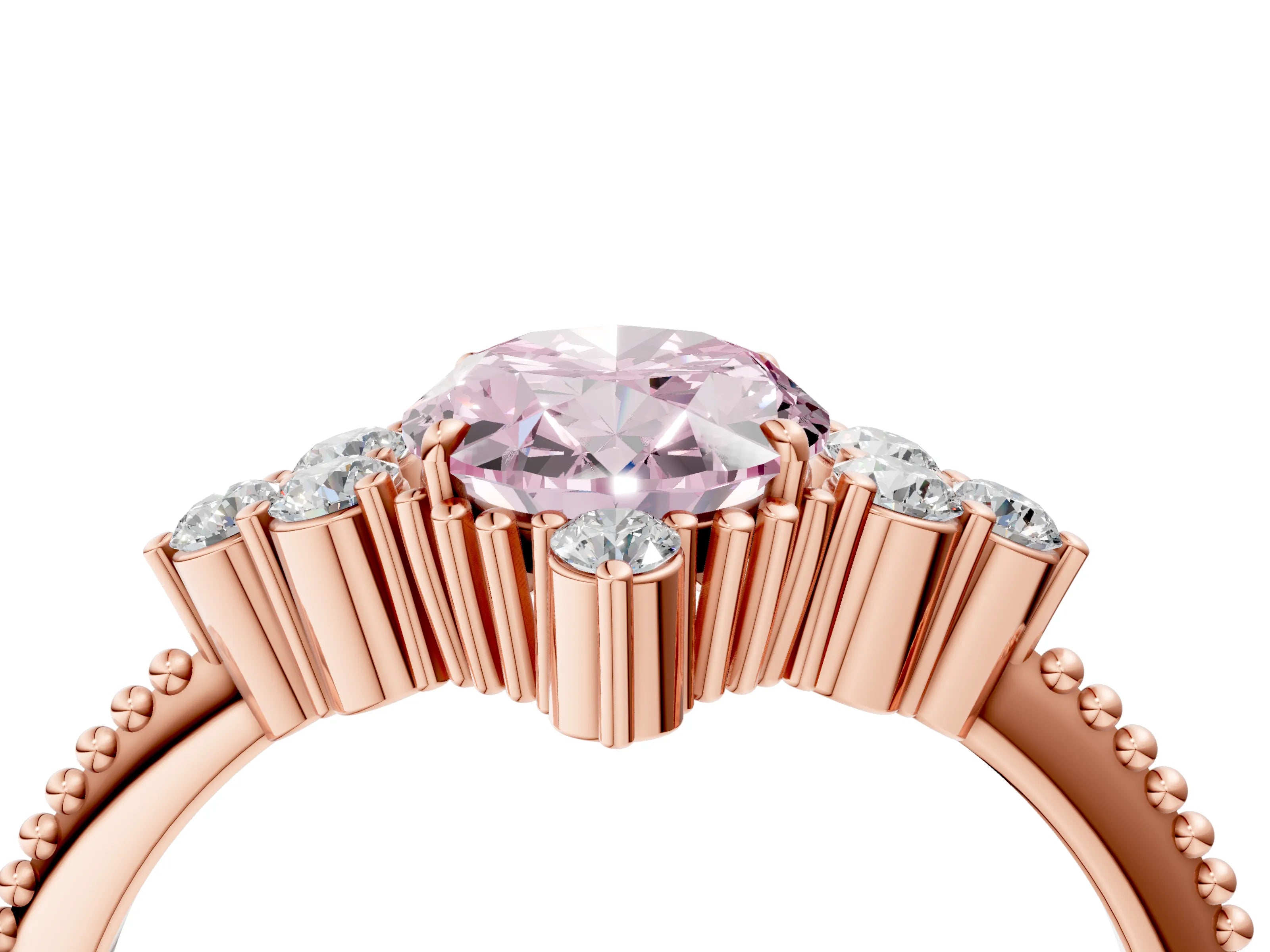 Rose gold Fancy Pink Oval Cut Brilliant Diamond with Cluster Setting on a Beaded Band and Four-Prong Setting_4