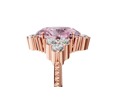 Rose gold Fancy Pink Oval Cut Brilliant Diamond with Cluster Setting on a Beaded Band and Four-Prong Setting_5