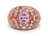 Rose gold Fancy Pink Oval Cut Brilliant Halo Pave Diamond Milgrain Ring