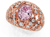 Rose gold Fancy Pink Oval Cut Brilliant Halo Pave Diamond Milgrain Ring_1