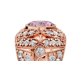 Rose gold Fancy Pink Oval Cut Brilliant Halo Pave Diamond Milgrain Ring_5