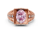 Rose gold Fancy Pink Oval Cut Brilliant Milgrain Filigree Diamond Ring with Square Prong Setting