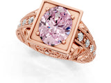 Rose gold Fancy Pink Oval Cut Brilliant Milgrain Filigree Diamond Ring with Square Prong Setting_1