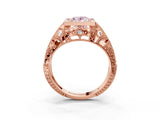 Rose gold Fancy Pink Oval Cut Brilliant Milgrain Filigree Diamond Ring with Square Prong Setting_3