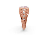 Rose gold Fancy Pink Oval Cut Brilliant Milgrain Filigree Diamond Ring with Square Prong Setting_8