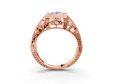 Rose gold Fancy Pink Oval Cut Brilliant Milgrain Filigree Diamond Ring with Square Prong Setting_9