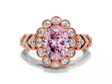 Rose gold Fancy Pink Oval Cut Brilliant Milgrain Pave Heart Band Solitaire Ring