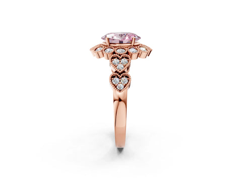 Rose gold Fancy Pink Oval Cut Brilliant Milgrain Pave Heart Band Solitaire Ring_2