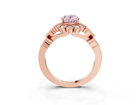 Rose gold Fancy Pink Oval Cut Brilliant Milgrain Pave Heart Band Solitaire Ring_3