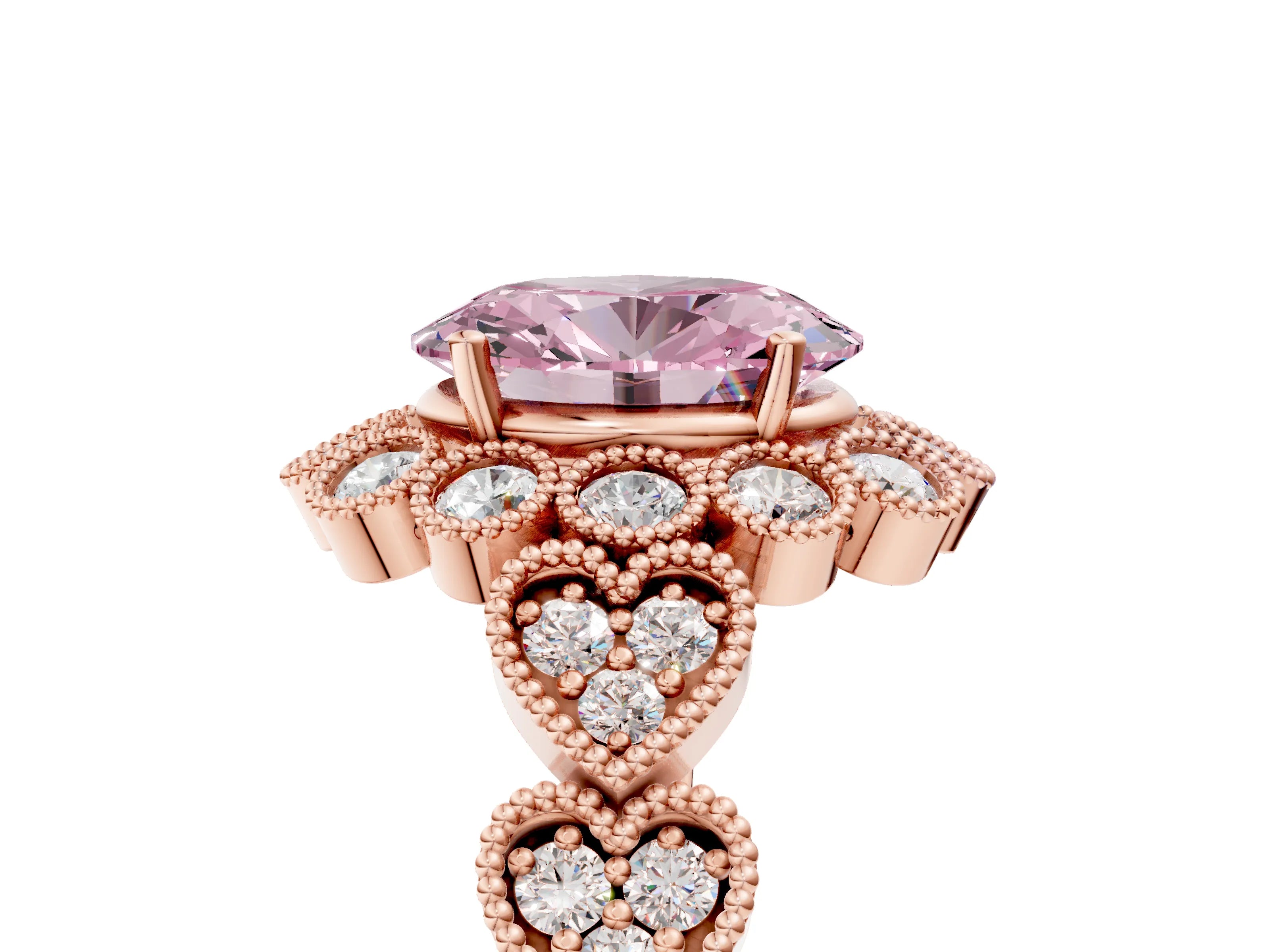 Rose gold Fancy Pink Oval Cut Brilliant Milgrain Pave Heart Band Solitaire Ring_5