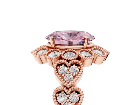 Rose gold Fancy Pink Oval Cut Brilliant Milgrain Pave Heart Band Solitaire Ring_5