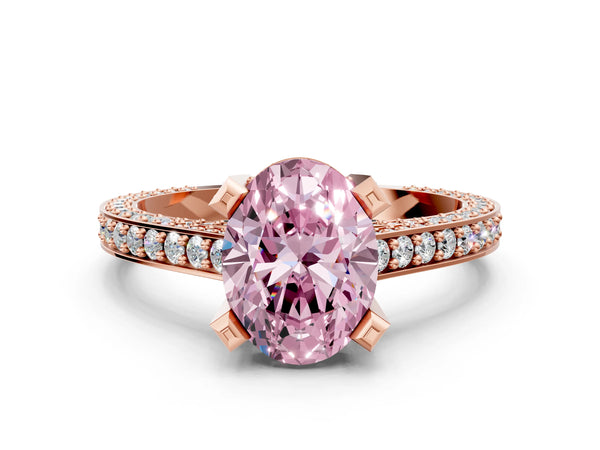 Rose gold Fancy Pink Oval Cut Brilliant Split Shank Pave Solitaire Ring with Four-Prong Setting