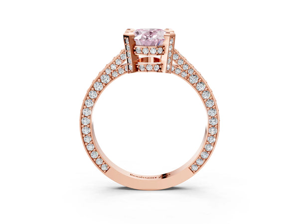 Rose gold Fancy Pink Oval Cut Brilliant Split Shank Pave Solitaire Ring with Four-Prong Setting