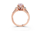 Rose gold Fancy Pink Oval Cut Brilliant Three-Stone Diamond Ring with Pavé Band and Four-Prong Setting_6