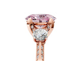 Rose gold Fancy Pink Oval Cut Brilliant Three-Stone Diamond Ring with Pavé Band and Four-Prong Setting_8