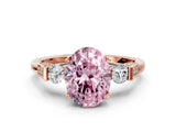 Rose gold Fancy Pink Oval Cut Brilliant Three-Stone Pave Band with Four-Prong Setting