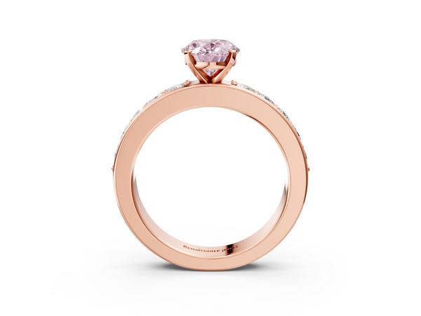 Rose gold Fancy Pink Oval  Cut Channel Set Diamond Engagement Ring with Four-Prong Setting
