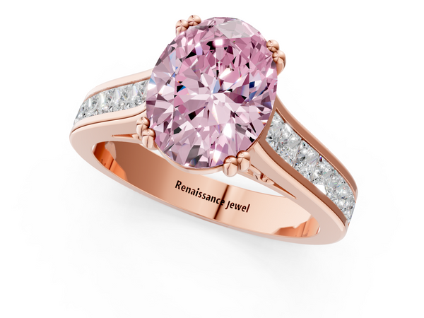Rose gold Fancy Pink Oval  Cut Channel Set Solitaire Engagement Ring with Prong Setting