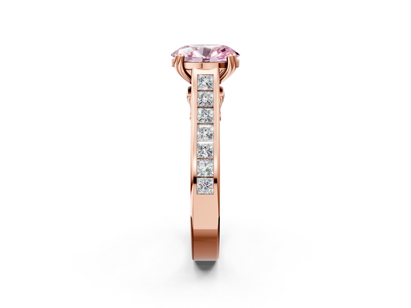 Rose gold Fancy Pink Oval  Cut Channel Set Solitaire Engagement Ring with Prong Setting