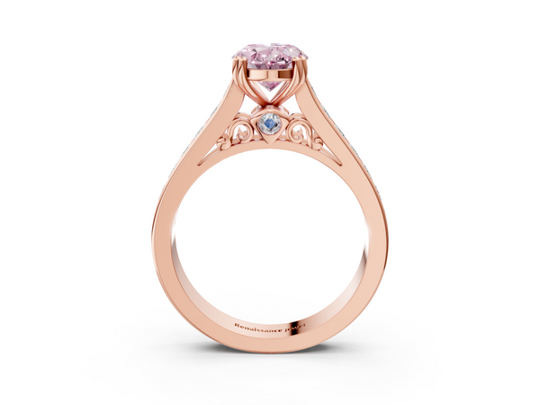 Rose gold Fancy Pink Oval  Cut Channel Set Solitaire Engagement Ring with Prong Setting