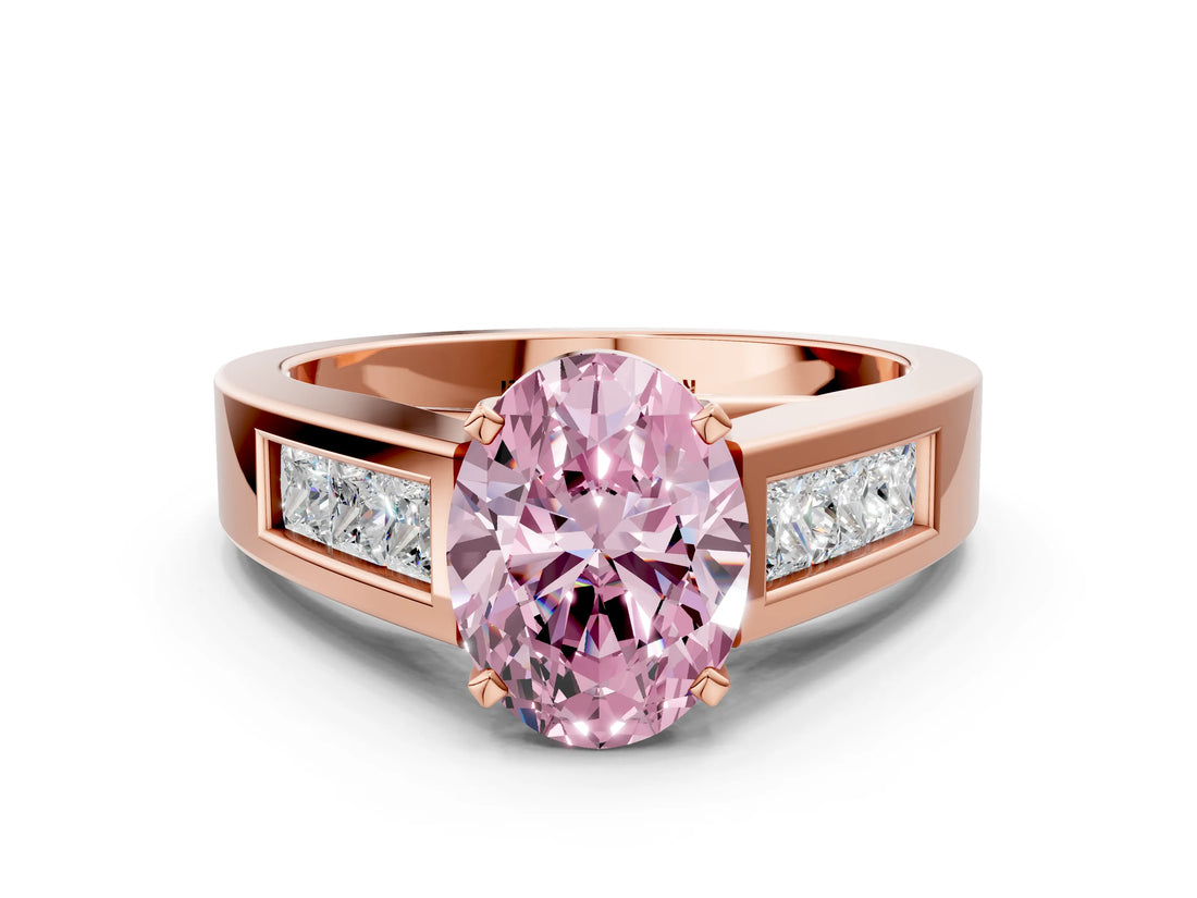 Rose gold Fancy Pink Oval Cut Cut Channel Set Solitaire Ring with Four-Prong Setting