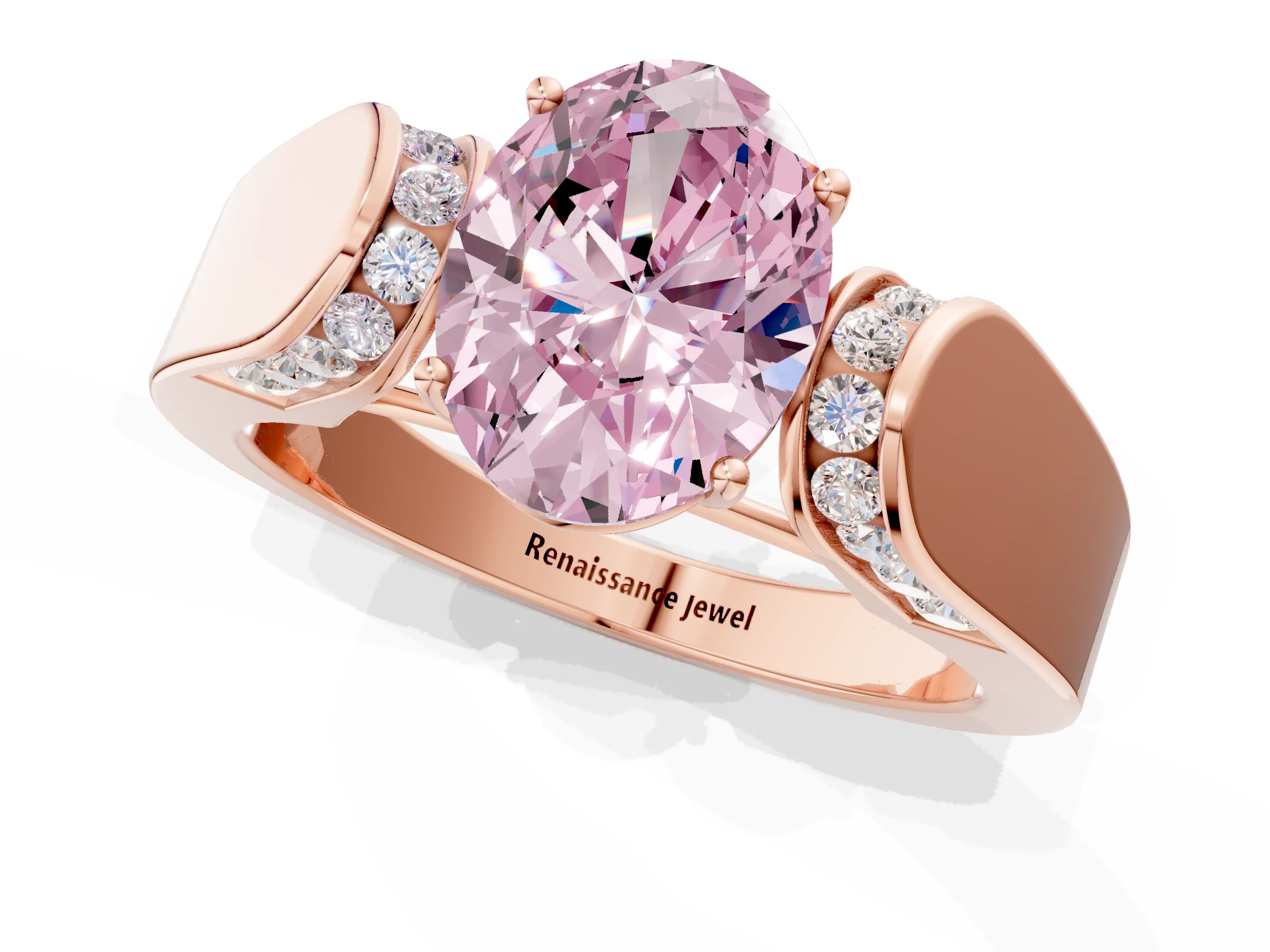 Rose gold Fancy Pink Oval Cut Cut Diamond Channel Set Solitaire Ring with Four-Prong Setting_1
