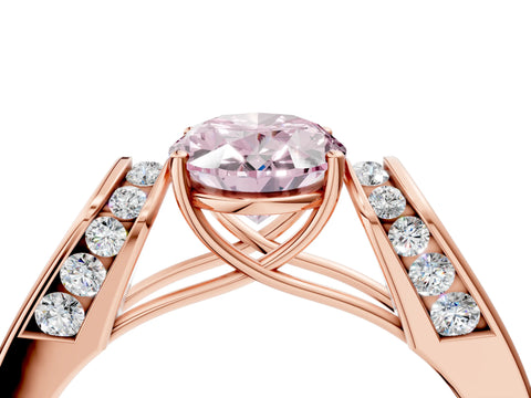 Rose gold Fancy Pink Oval Cut Cut Diamond Channel Set Solitaire Ring with Four-Prong Setting_4