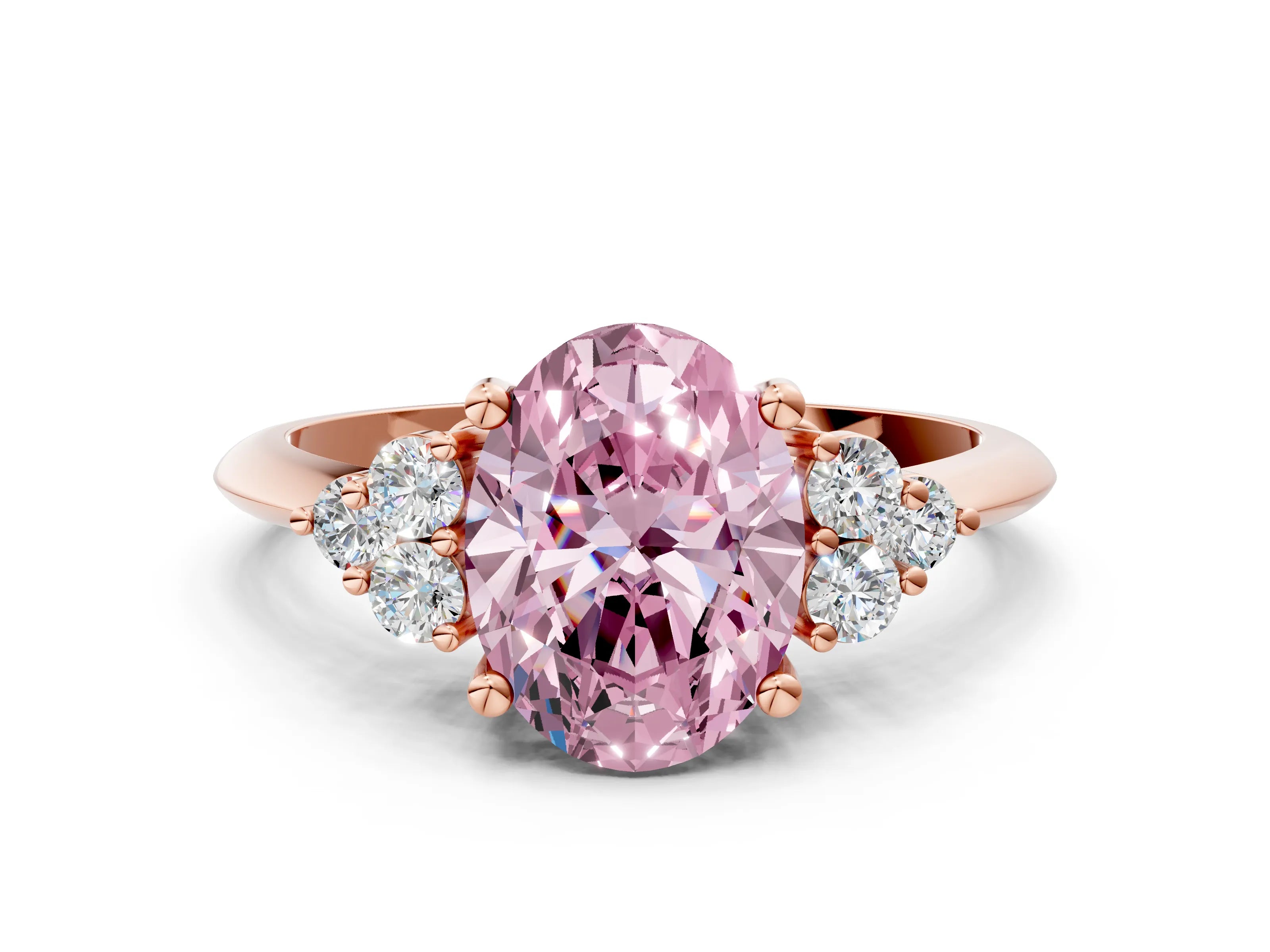 Rose gold Fancy Pink Oval Cut Cut Diamond Cluster Ring with Solitaire Band and Four-Prong Setting_12