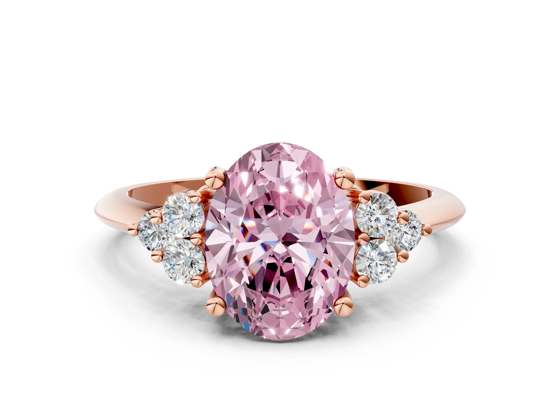 Rose gold Fancy Pink Oval Cut Cut Diamond Cluster Ring with Solitaire Band and Four-Prong Setting_12