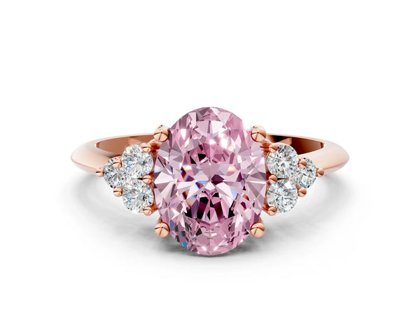 Rose Gold Oval Cluster Accent Engagement Ring Setting for Fancy Pink Center with Tapered Plain Band