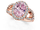 Rose gold Fancy Pink Oval Cut Cut Diamond Halo Engagement Ring with Open Split Pavé Band_1