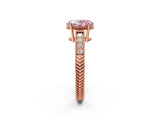 Rose gold Fancy Pink Oval Cut Cut Diamond Milgrain Pave Band Four-Prong Setting Ring_5