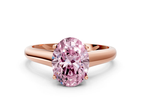Rose gold Fancy Pink Oval Cut Cut Diamond Solitaire Engagement Ring with Tapered Plain Band and Four-Prong Setting