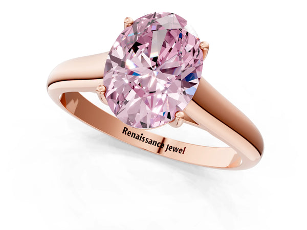 Rose gold Fancy Pink Oval Cut Cut Diamond Solitaire Engagement Ring with Tapered Plain Band and Four-Prong Setting