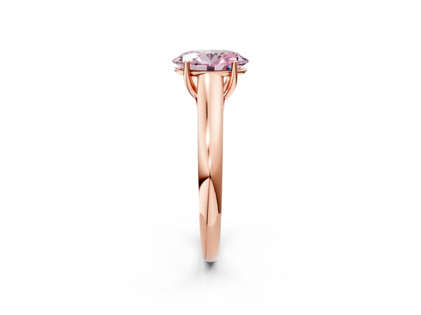 Rose gold Fancy Pink Oval Cut Cut Diamond Solitaire Engagement Ring with Tapered Plain Band and Four-Prong Setting