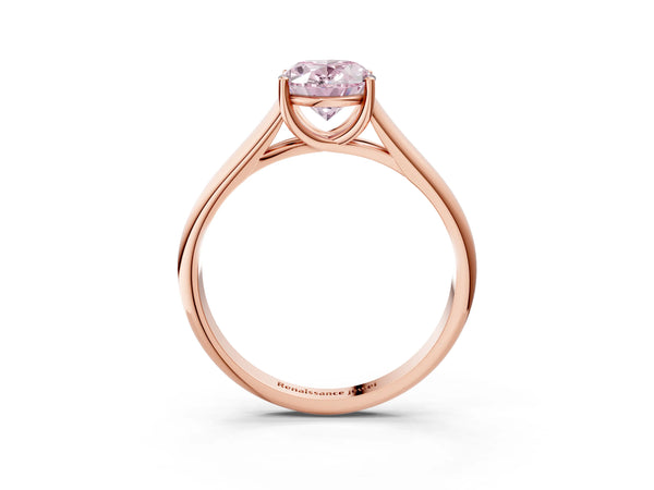 Rose gold Fancy Pink Oval Cut Cut Diamond Solitaire Engagement Ring with Tapered Plain Band and Four-Prong Setting
