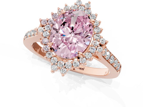 Rose gold Fancy Pink Oval Cut Cut Diamond Sunburst Halo Engagement Ring with Pavé Band_1