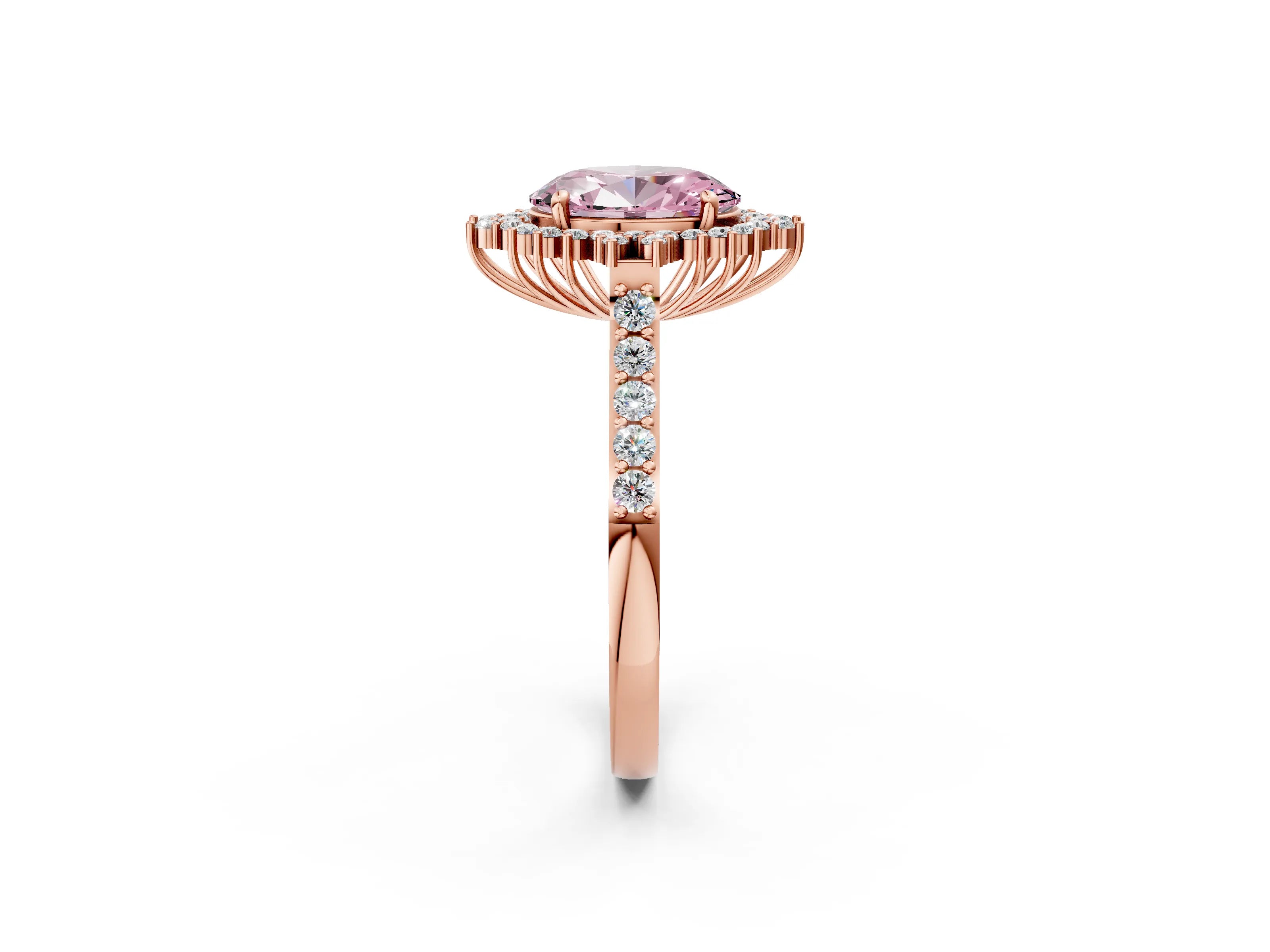 Rose gold Fancy Pink Oval Cut Cut Diamond Sunburst Halo Engagement Ring with Pavé Band_2