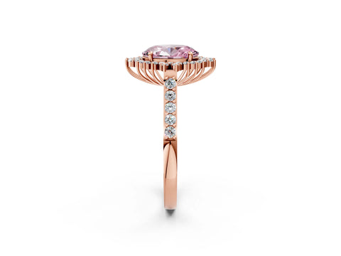 Rose gold Fancy Pink Oval Cut Cut Diamond Sunburst Halo Engagement Ring with Pavé Band_2