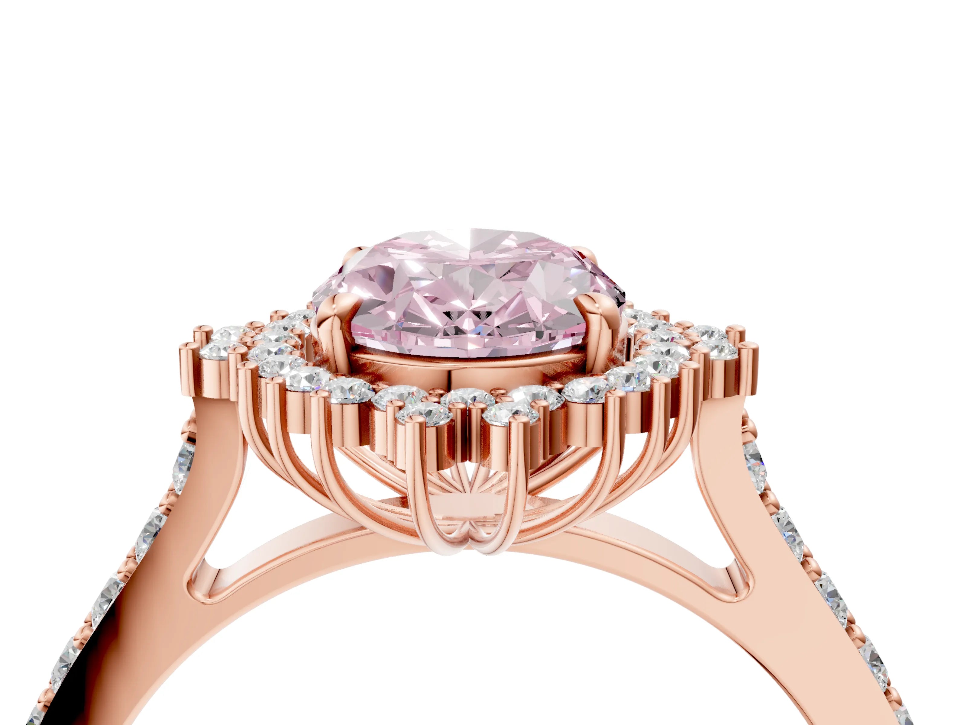 Rose gold Fancy Pink Oval Cut Cut Diamond Sunburst Halo Engagement Ring with Pavé Band_4