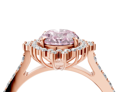 Rose gold Fancy Pink Oval Cut Cut Diamond Sunburst Halo Engagement Ring with Pavé Band_4