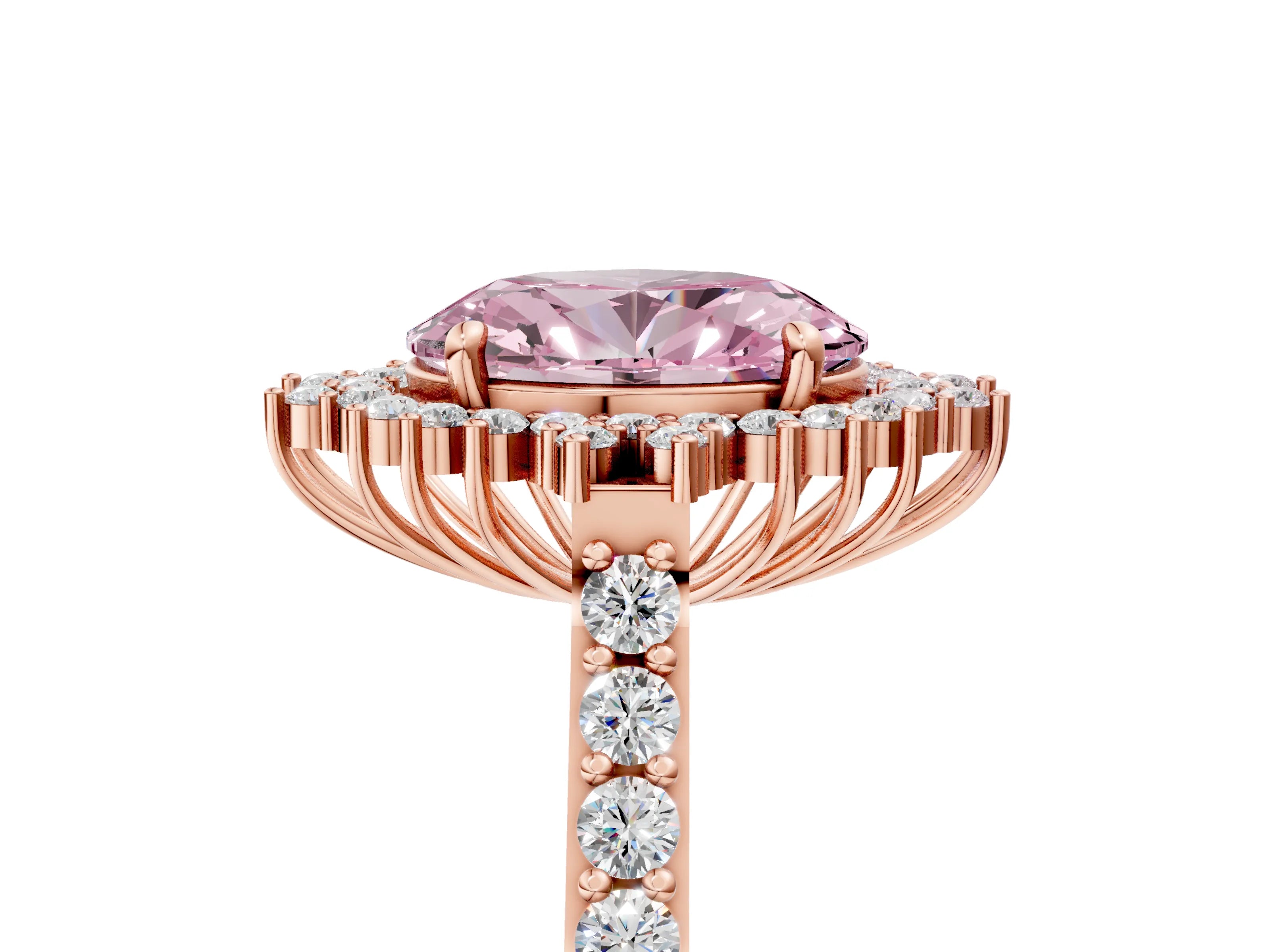 Rose gold Fancy Pink Oval Cut Cut Diamond Sunburst Halo Engagement Ring with Pavé Band_5