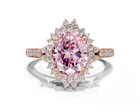 Rose gold Fancy Pink Oval Cut Cut Diamond Sunburst Halo Engagement Ring with Pavé Band