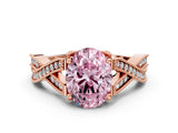 Rose gold Fancy Pink Oval Cut Cut Diamond Twisted Band with Milgrain Pave Setting and Four-Prong Setting