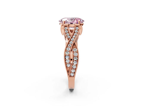 Rose gold Fancy Pink Oval Cut Cut Diamond Twisted Band with Milgrain Pave Setting and Four-Prong Setting_2