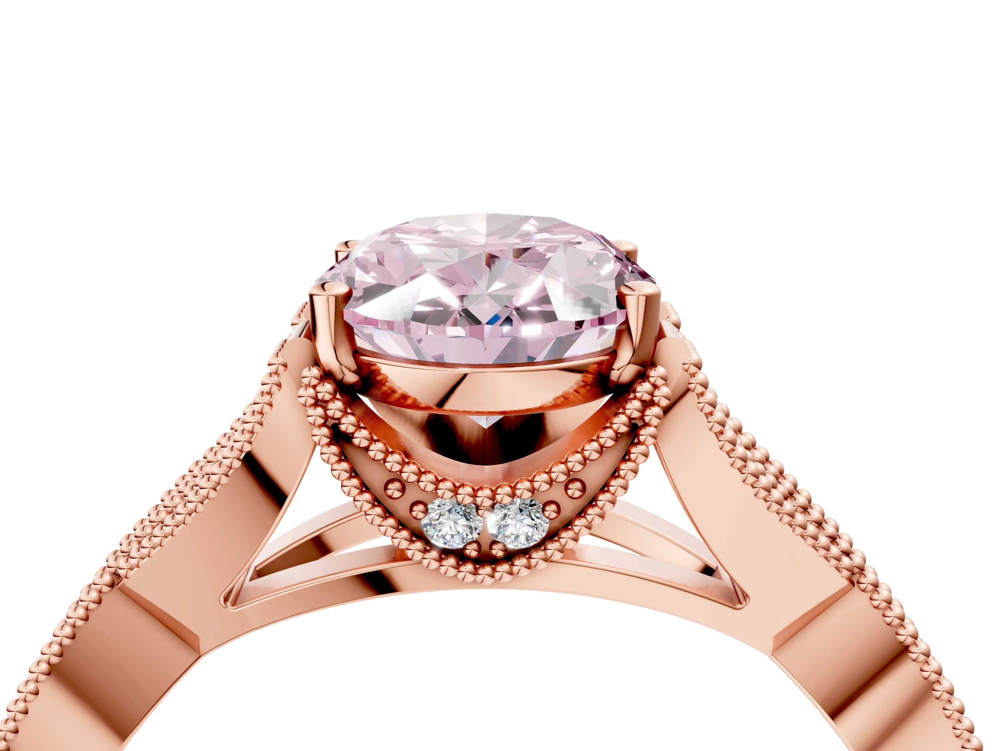Rose gold Fancy Pink Oval Cut Cut Diamond Twisted Band with Milgrain Pave Setting and Four-Prong Setting_4